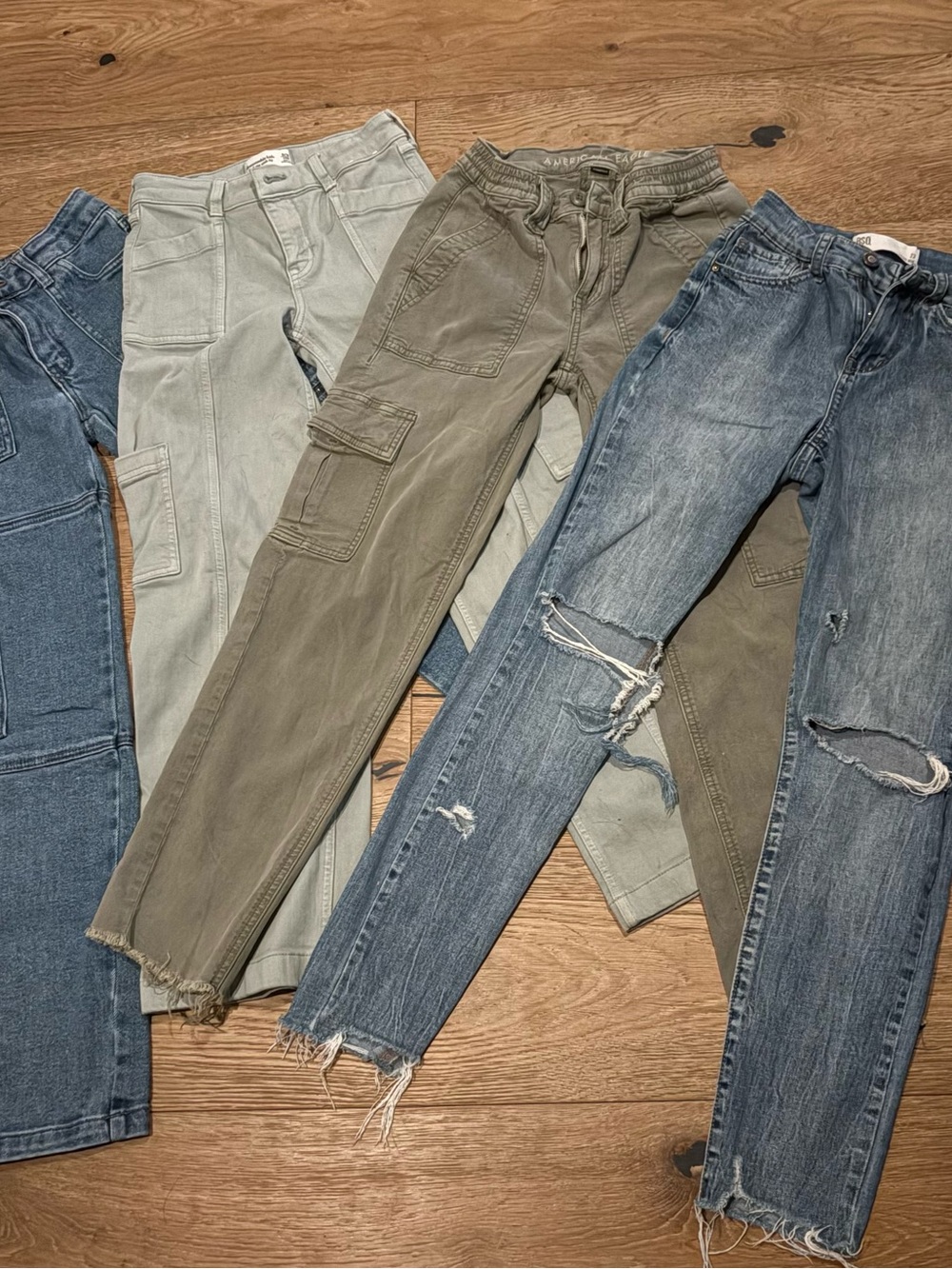 Kids Cargo & Distressed Jeans - Blue, Olive, Light Gray